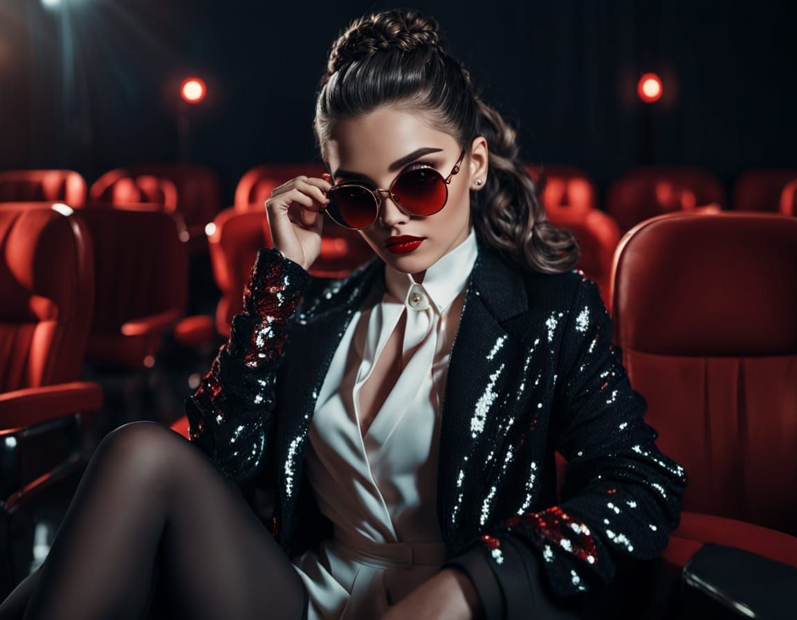 Glamorous Woman in Dark Theatre, Cinematic Film Still