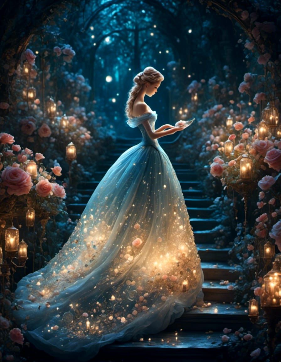 Cinderella's Glass Slipper in Moonlit Garden