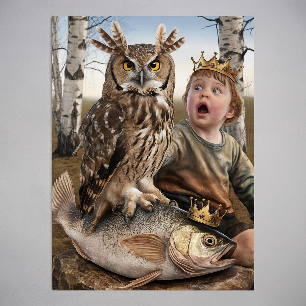 Surreal Owl on Child's Hand, Dürer-Style Painting