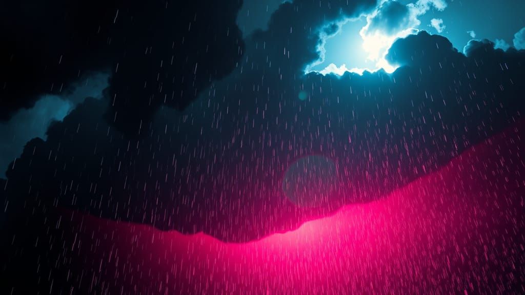 Neon Rainstorm with Sunlight in Retro-Futuristic Style