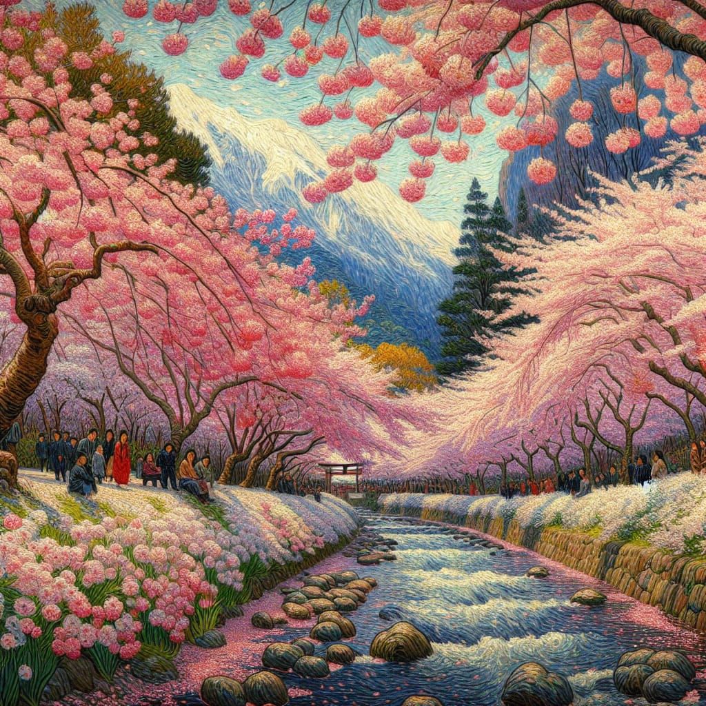 Ethereal Cherry Blossoms in Van Gogh Style