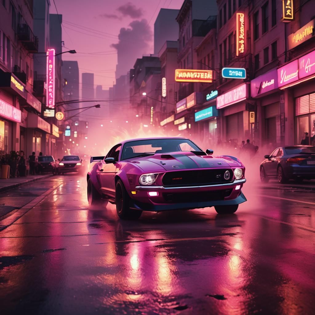 Neon Street Race in Cinematic Film Style