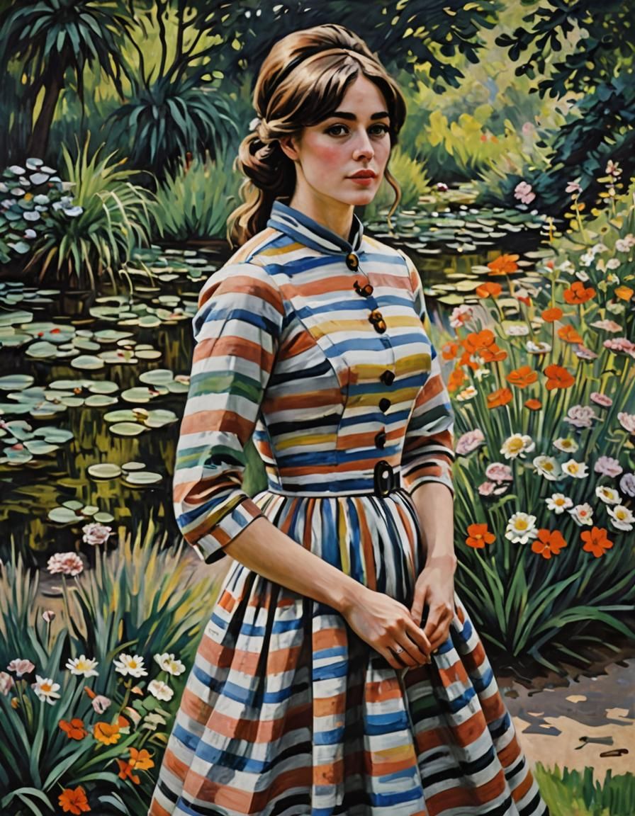 Woman in 60s Dress in Impressionist Style