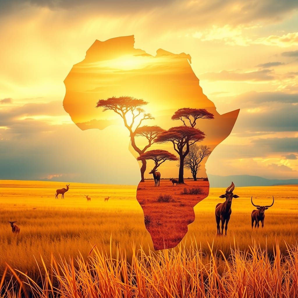 African Savannah Double Exposure Art