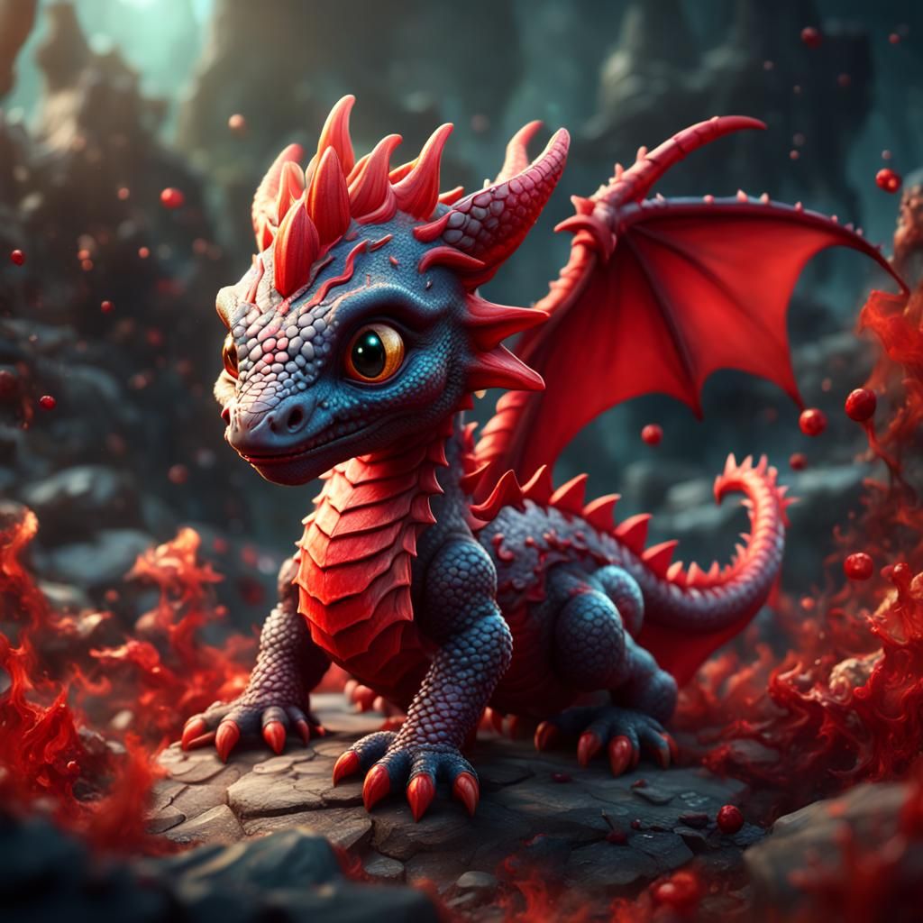 Cute Red Baby Dragon Concept Art