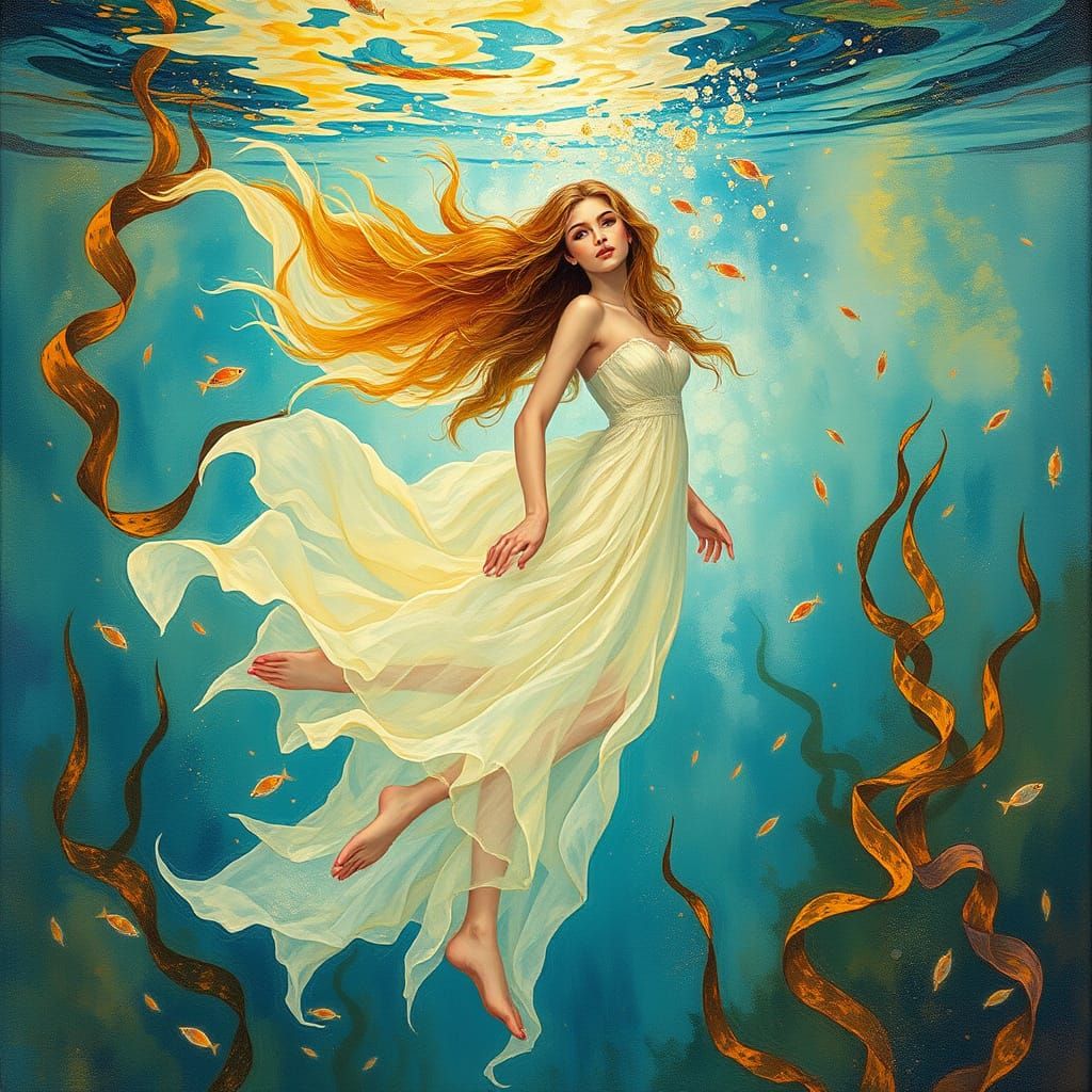 Dreamlike Goddess in Iridescent Underwater Realm