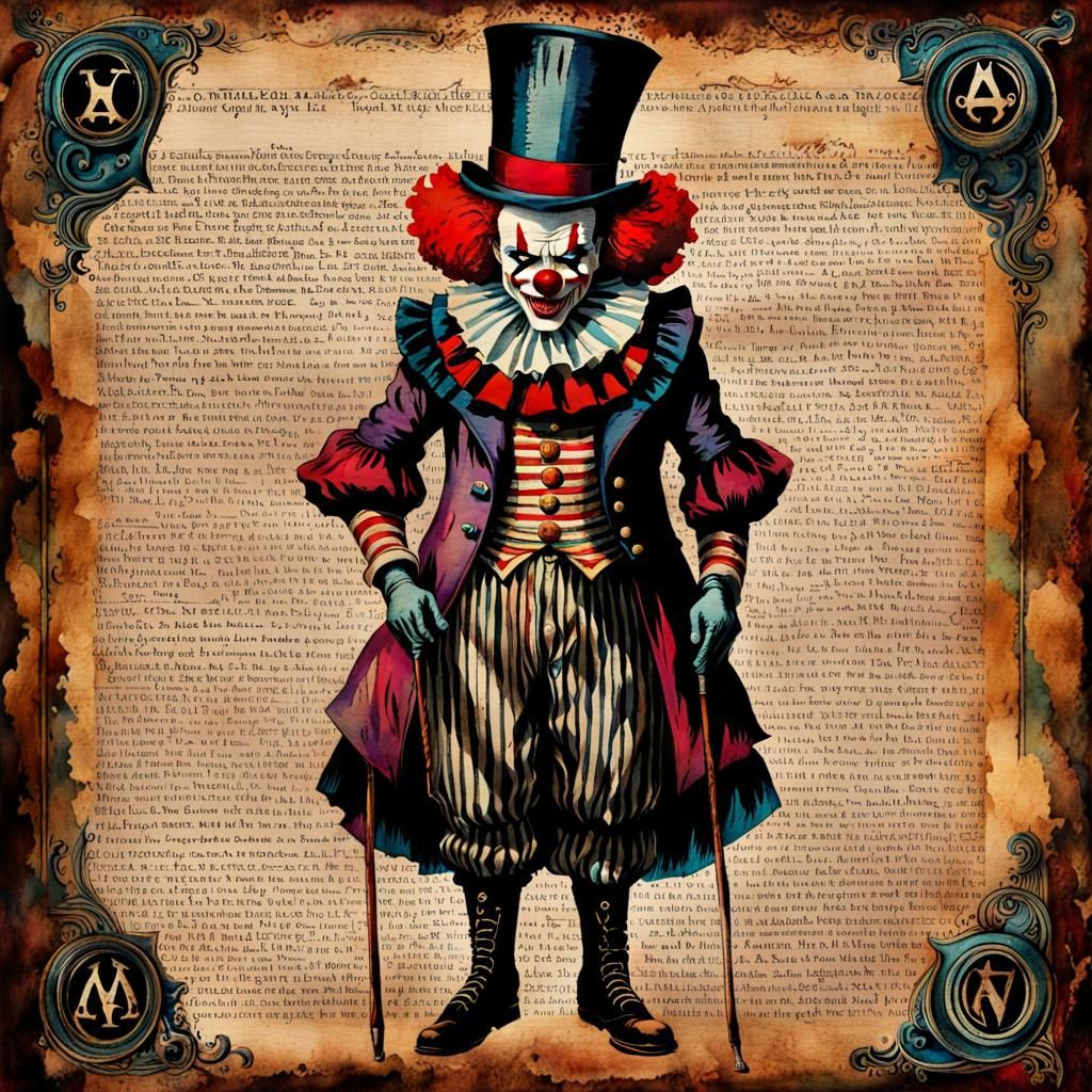 Sinister Victorian Clown in Watercolor Style