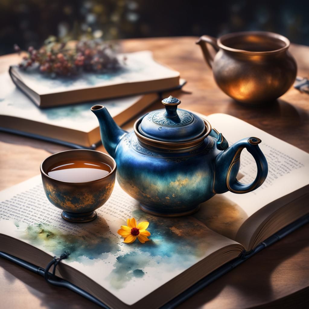 Happy Teapot in Digital Watercolor Style