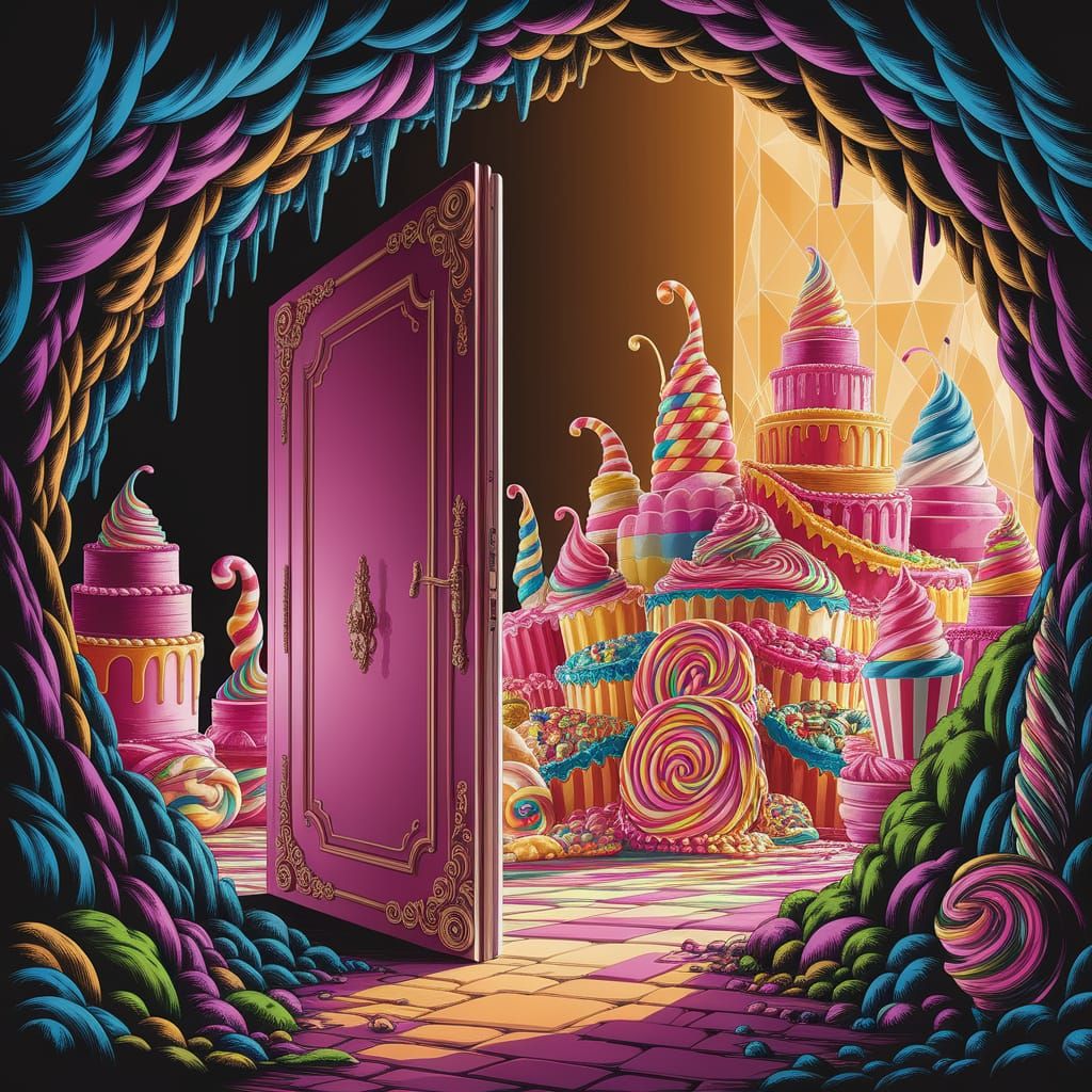 Candy Land Cave Opening in Surreal Style