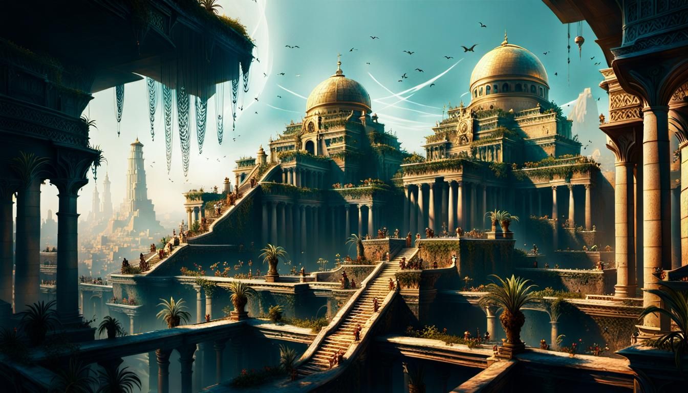 Hanging Gardens of Babylon: Detailed Fantasy Art