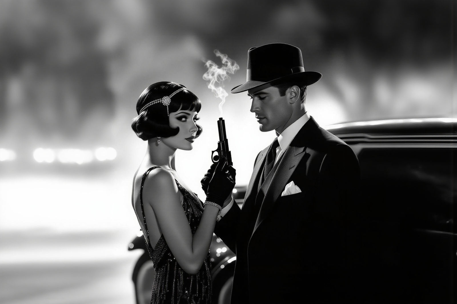 Film Noir Couple with Smoking Gun