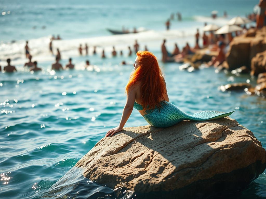 Sensual Mermaid Captured in Mediterranean Seaside Scene