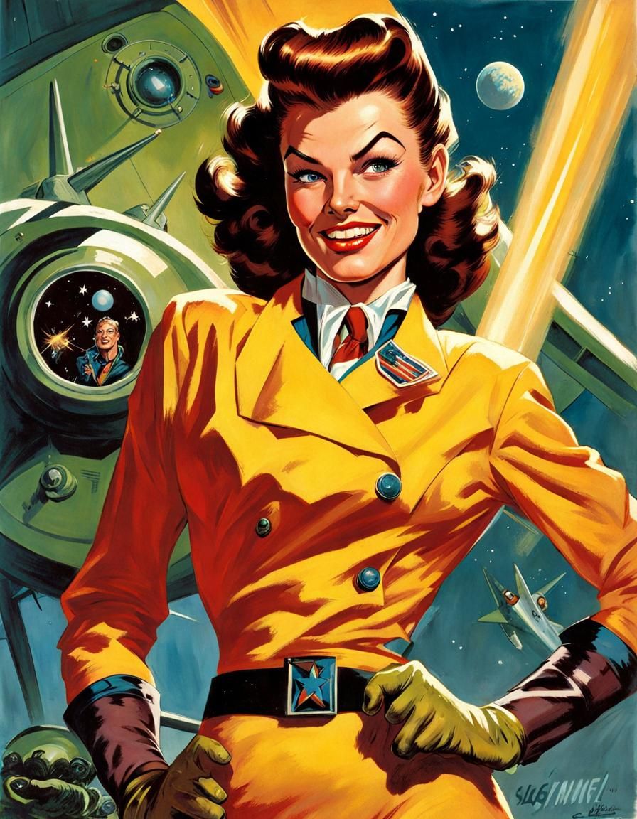 Atompunk Starship Captain Portrait in 1950s Style
