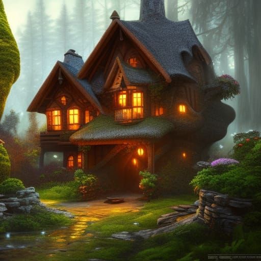 Fantasy Cottage in Forest Concept Art
