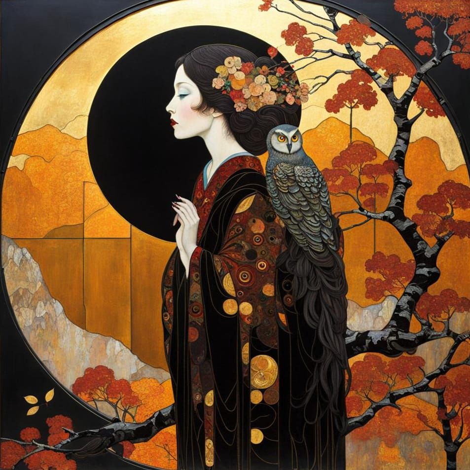 Autumn Wood Nymph with her Owl