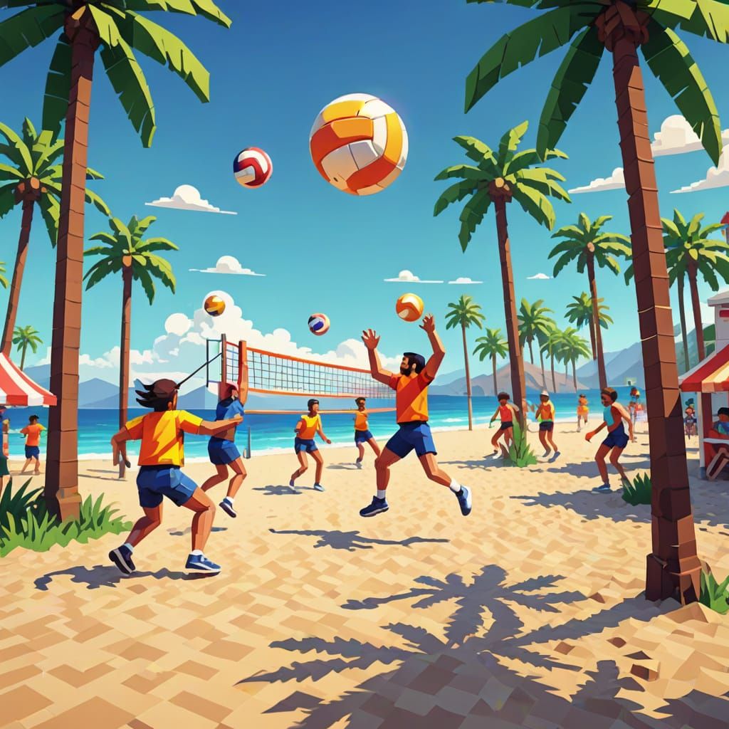 Beach Volleyball in 8-Bit Pixel Art Style