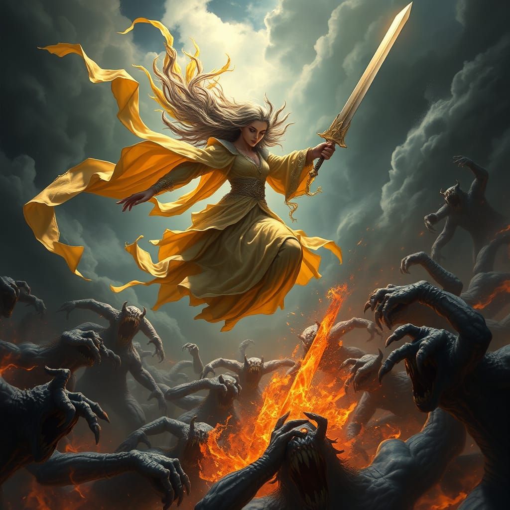 Ethereal Warrior in Shadowed Realm