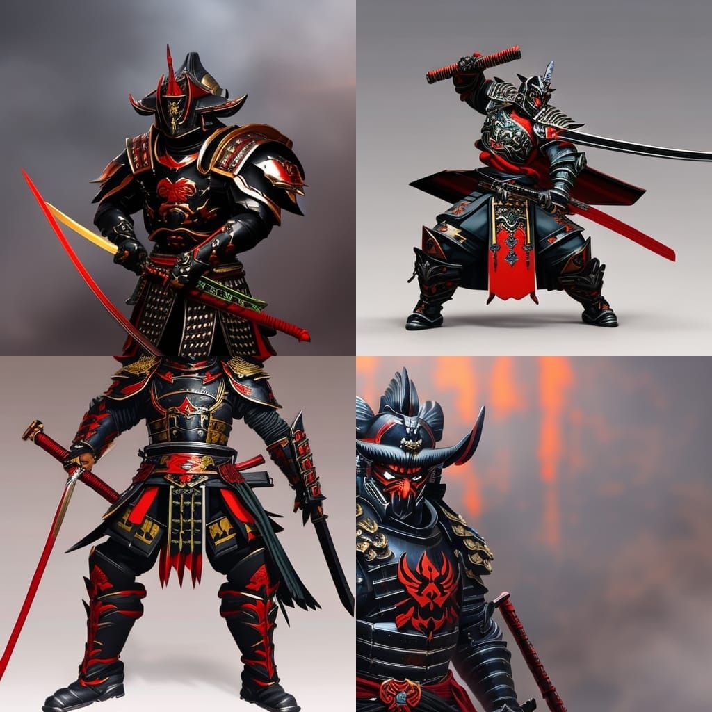 Cyberpunk Samurai with Oni Mask in Armor