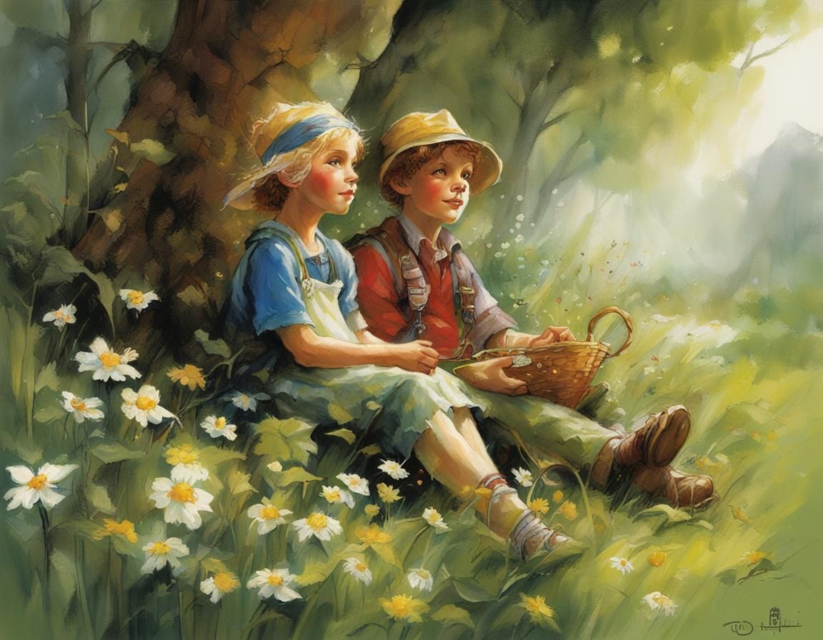 Lush Rainy Landscape in Fantasy Illustration Style