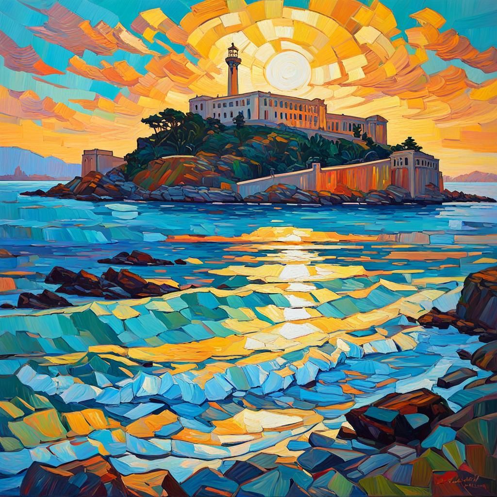Alcatraz Prison in Open Impressionist Oil Painting