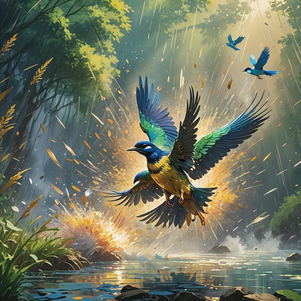 Colorful Bird Art in Impressionistic Style