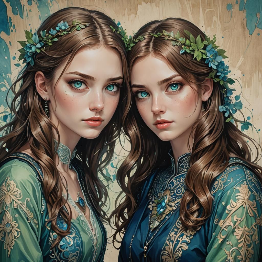 Two Girls Back to Back: Detailed Matte Painting