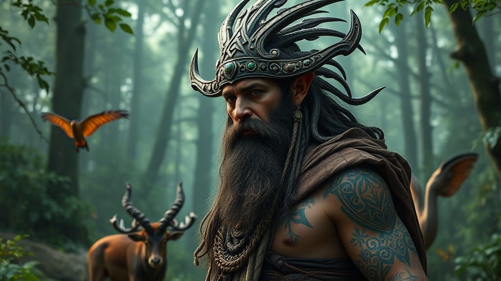 Celtic Druid in Misty Forest: Photorealistic Fantasy Art