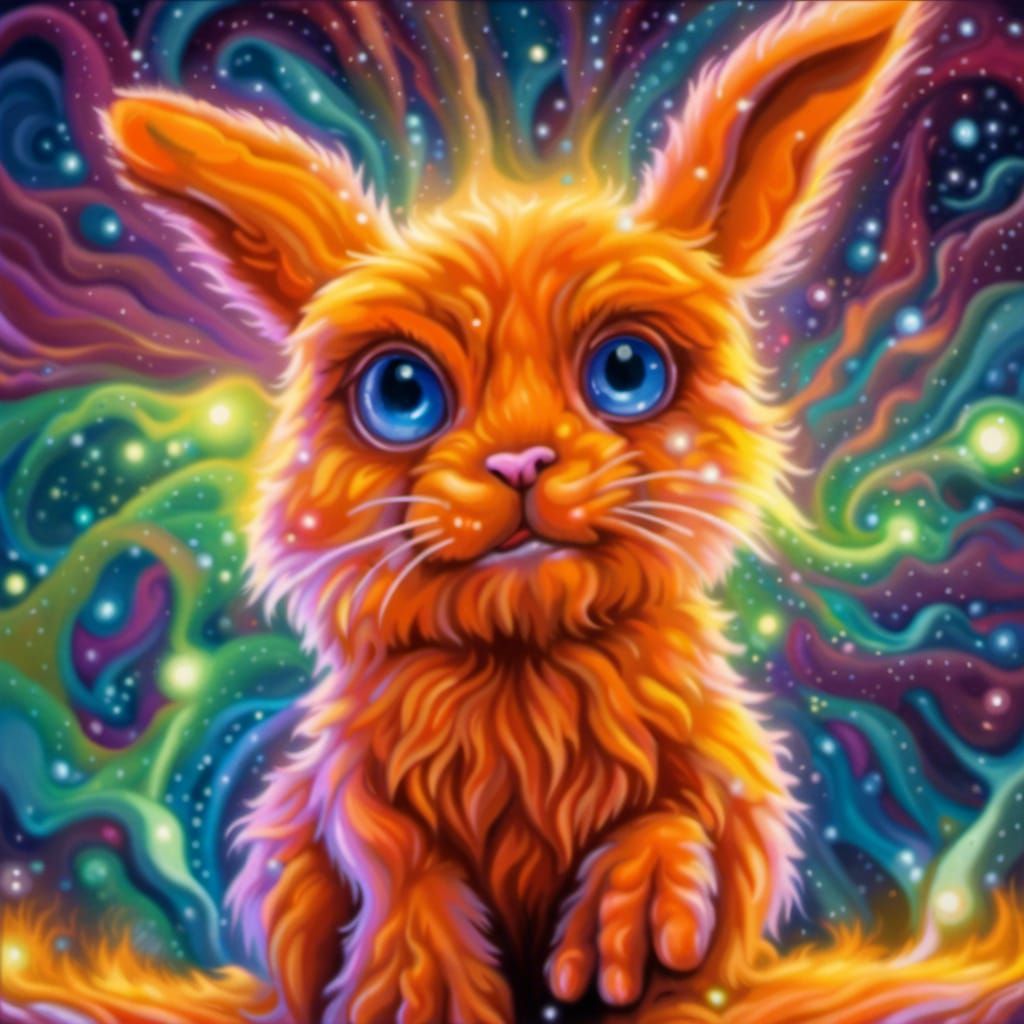 Playful Bunny Explorer in a Bioluminescent Landscape