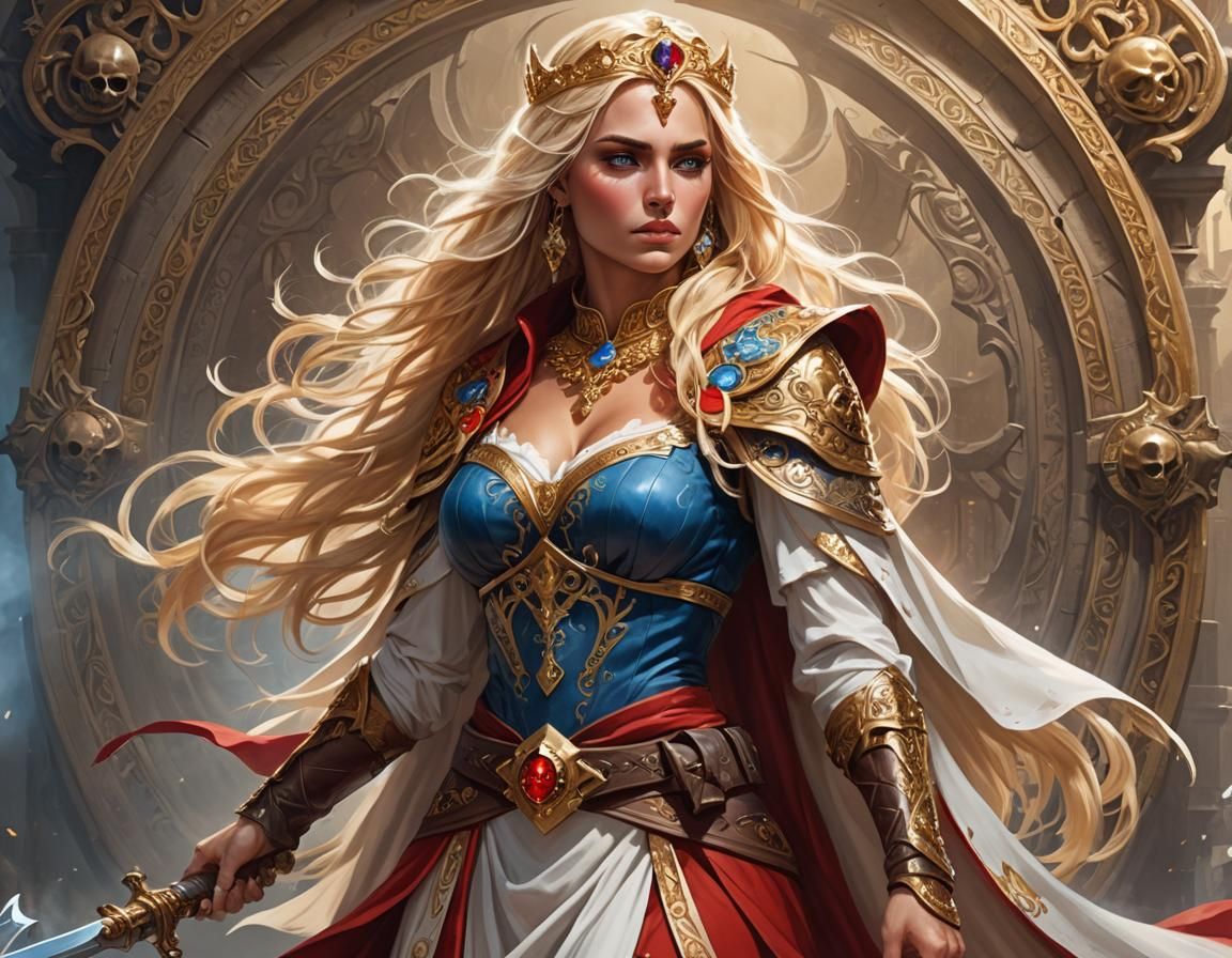 Ethereal Barbarian Woman with Sword in Fantasy Art Style