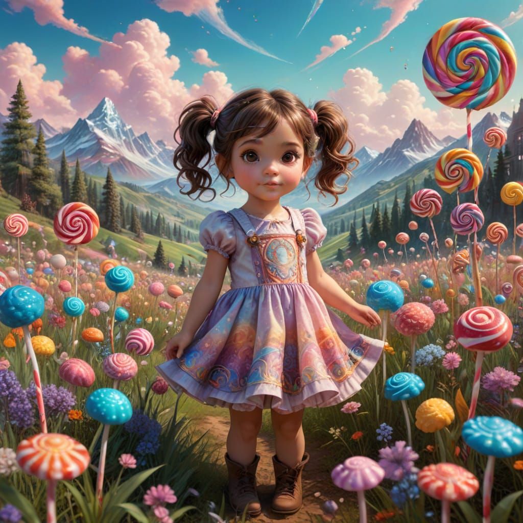Chibi Toddler Girl in Candyland with Fractal Effects