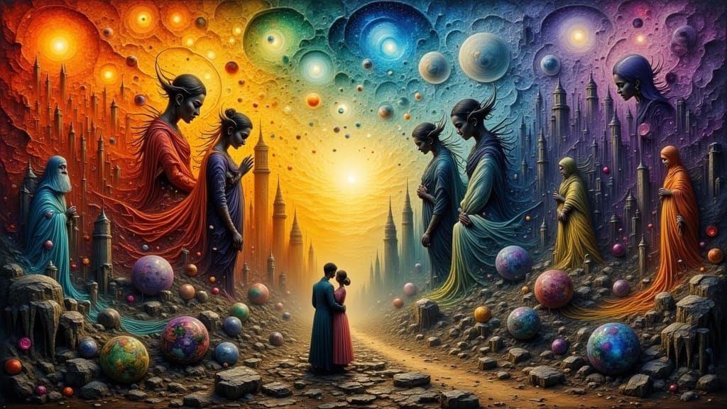 Bosch & Goya Style Oil Painting of War to Peace Transition