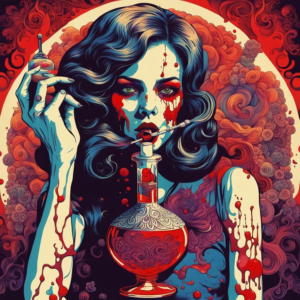 Psychedelic Woman with Poison Bottle Art