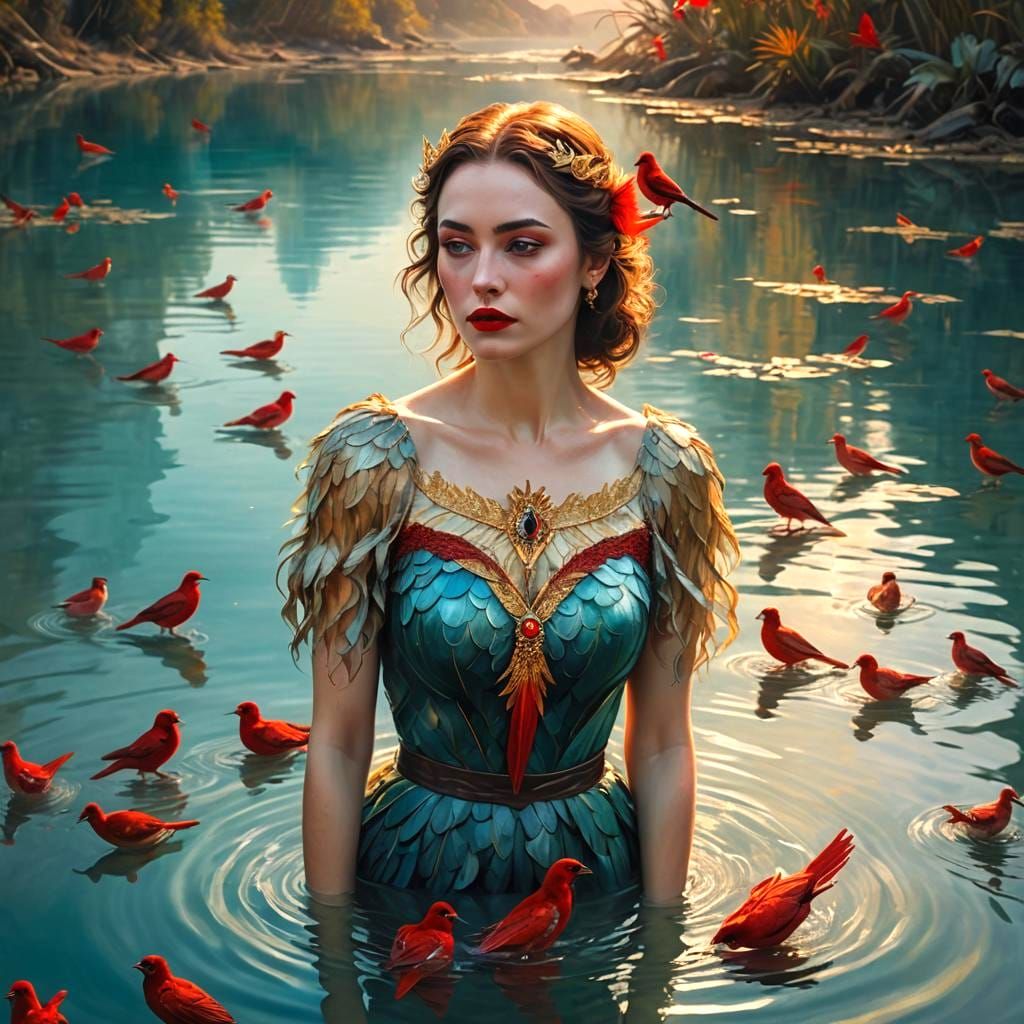 Stunning Woman with Golden Eyes, Detailed Matte Painting