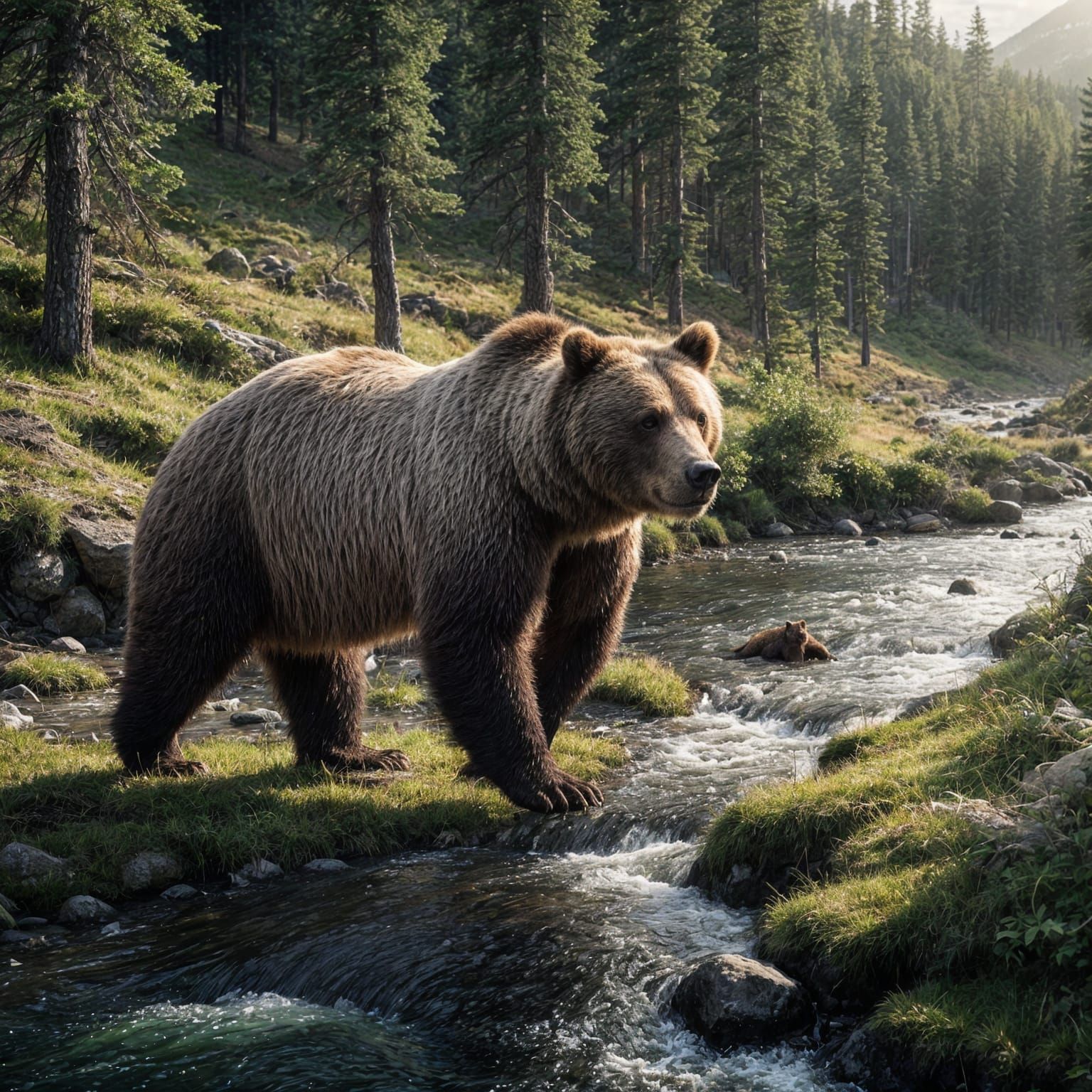 Grizzly Bear Roams Yellowstone Riverbank