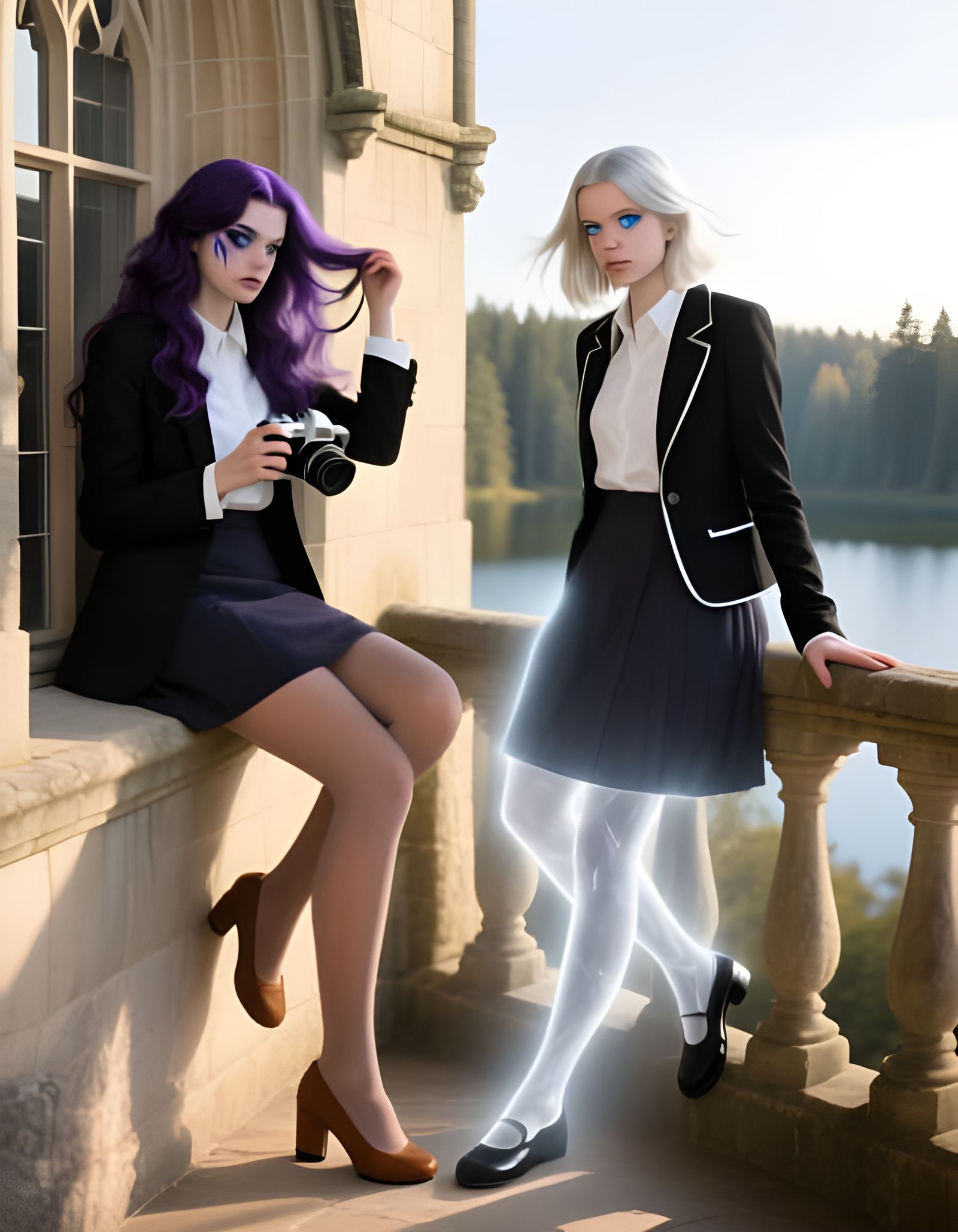 Nevermore Academy Balcony Scene with Alexa and Agnes