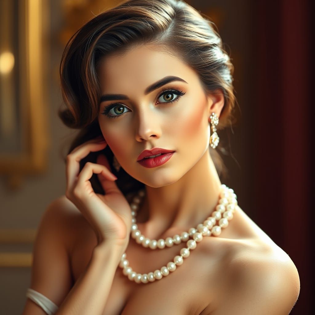 Glamorous Woman Portrait with Pearl Jewelry