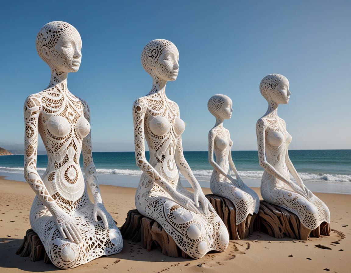 Ethereal Beachscape in Whimsical Folk Art Style