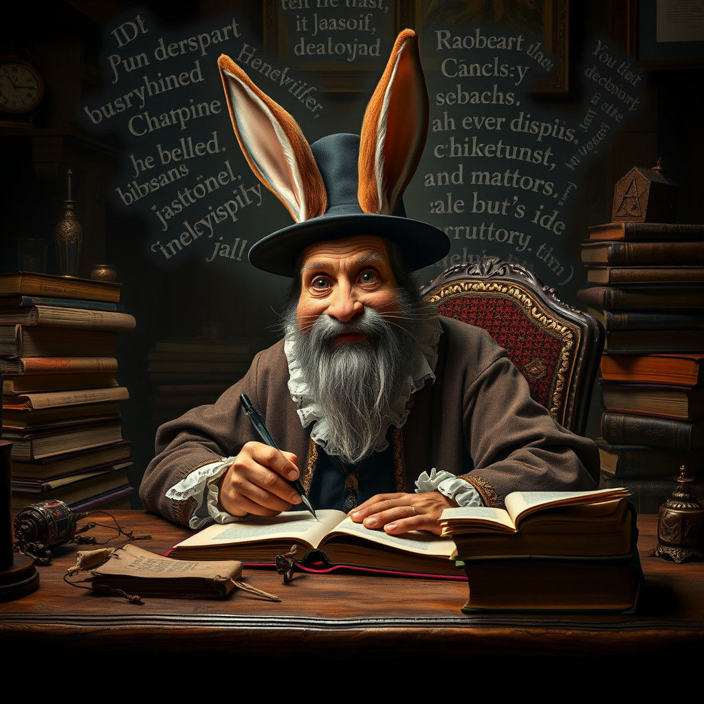 Whimsical Rabbi Rabbit in Baroque-Chagall Style