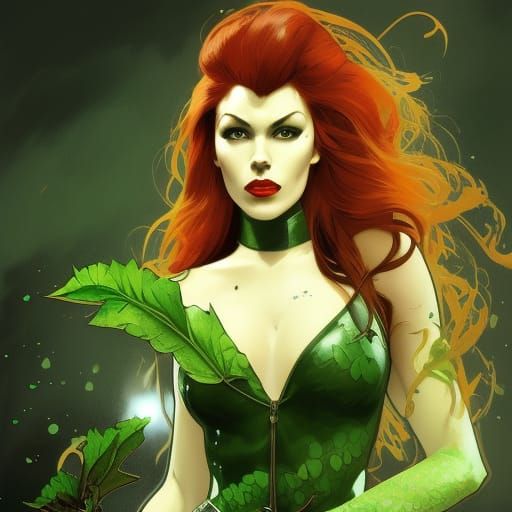 Edgy Poison Ivy Portrait in Art Nouveau Style