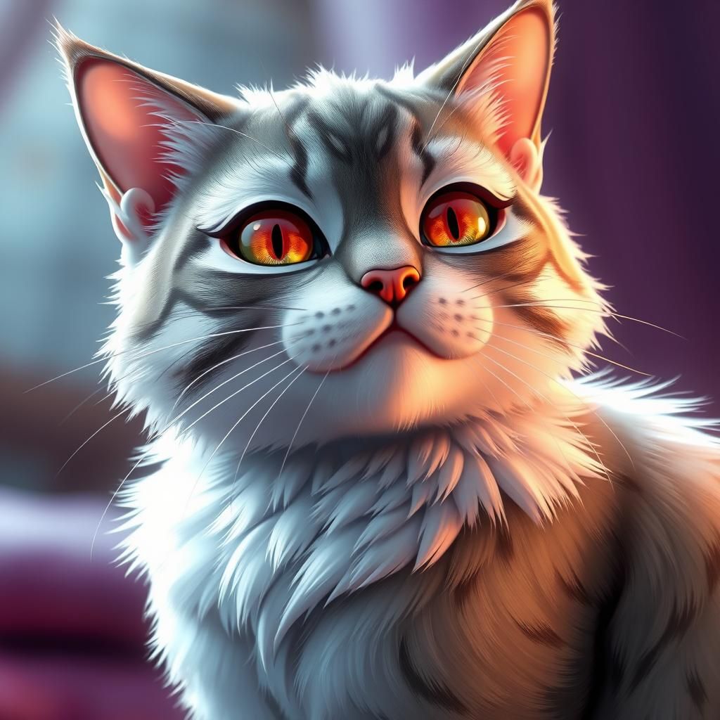 Anime Cat with Exaggerated Features in 3D