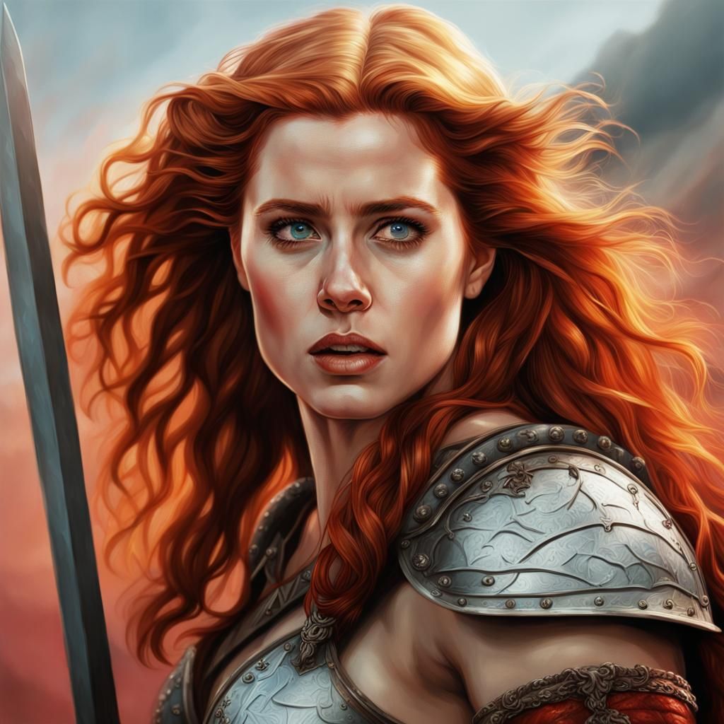 Hyperrealistic Red Sonja Portrait with Dramatic Lighting