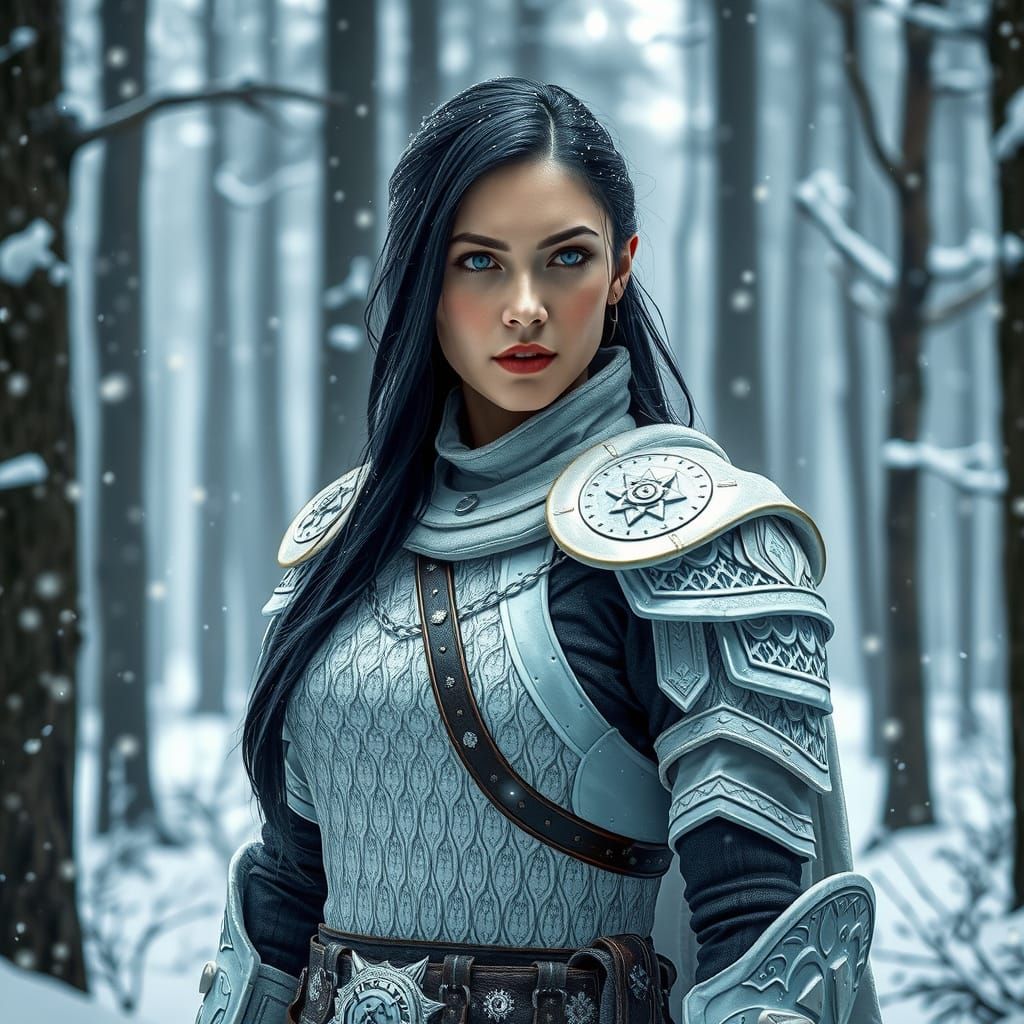 Snowy Forest Warrior in Hyperrealistic Style