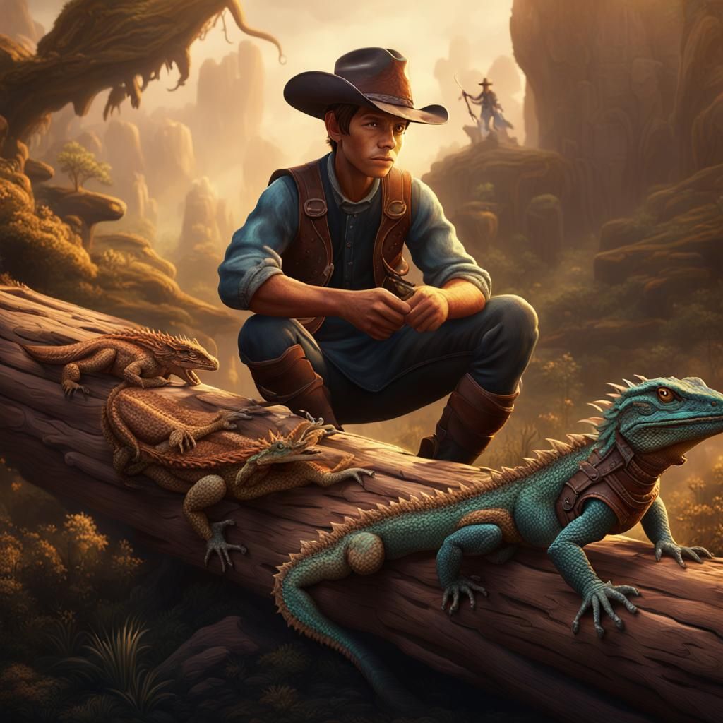 Australian Cowboy and Dragon Lizard Concept Art