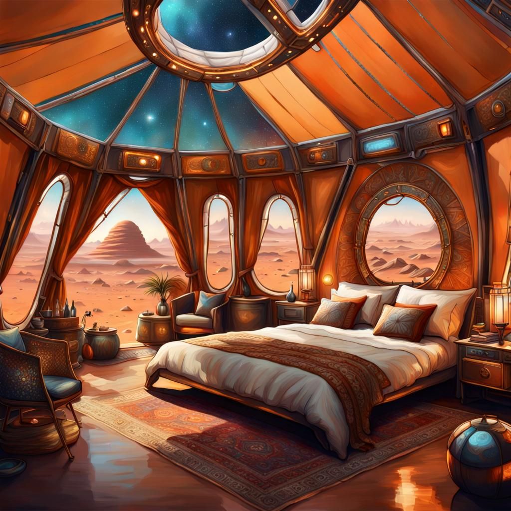 Luxurious Glamping Tent on Mars with French Chic Interior