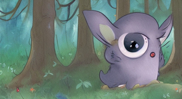 Whimsical Meep Surrounded by Vibrant Forest