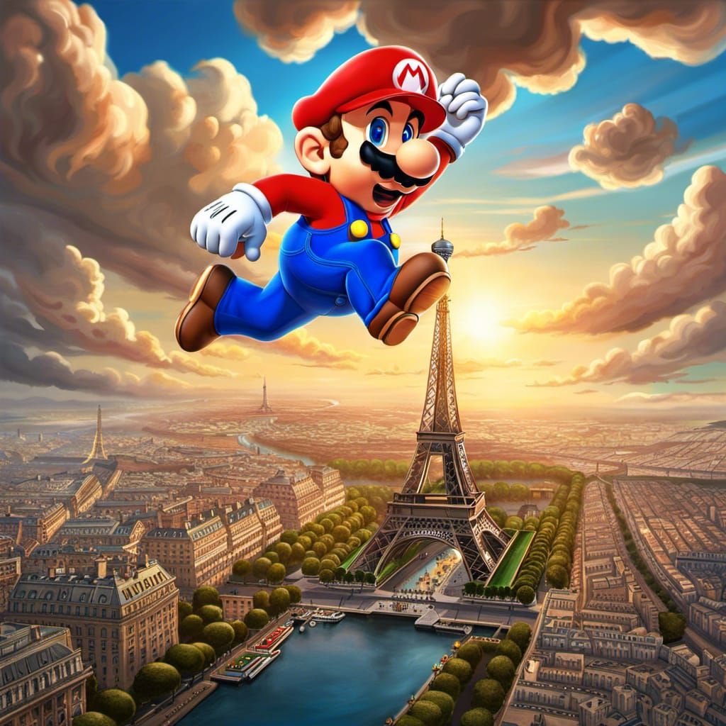 Super Mario's Anime Leap Over Eiffel Tower