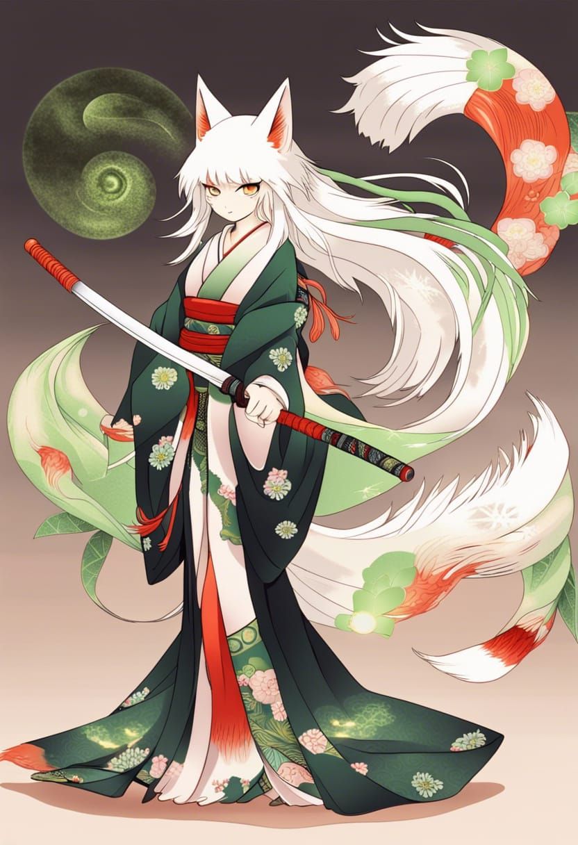Kitsune Woman with Katana and Magical Aura