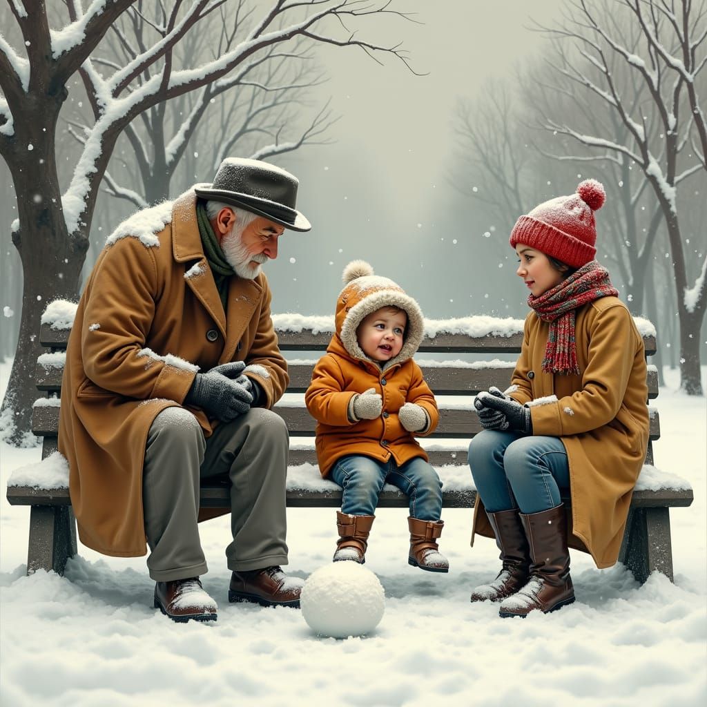 Toddler and Snow in Whimsical Winter Scene