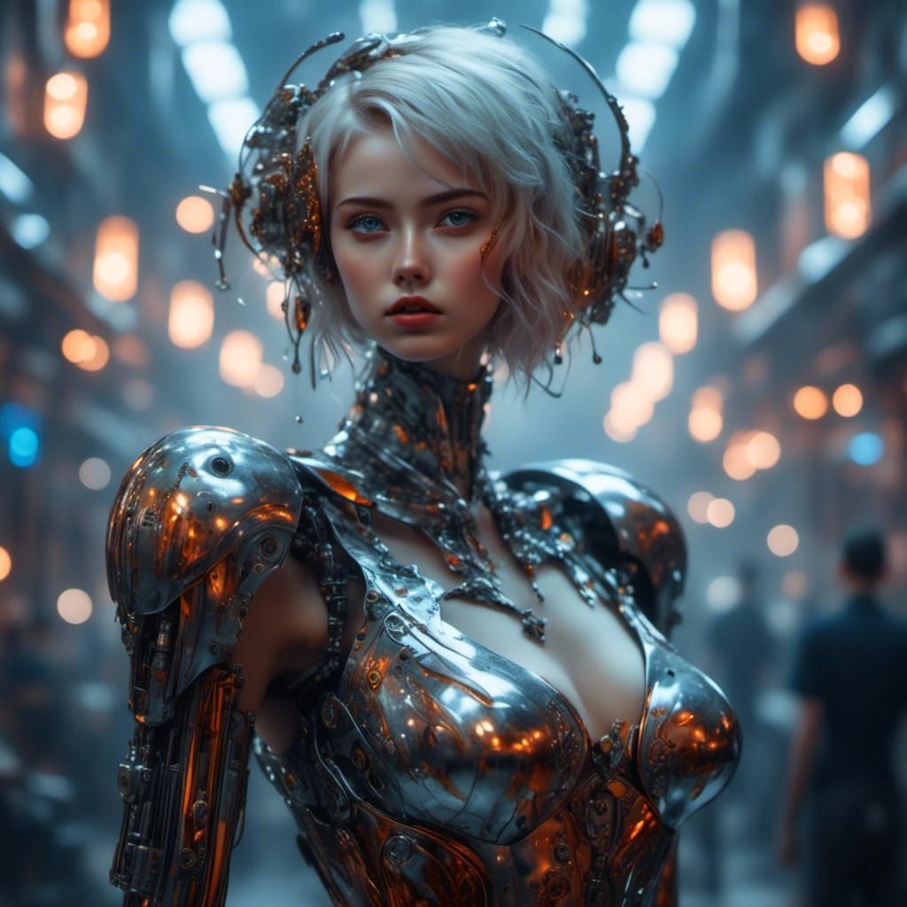 Sorayama Style Robot Girl in Hyperrealism