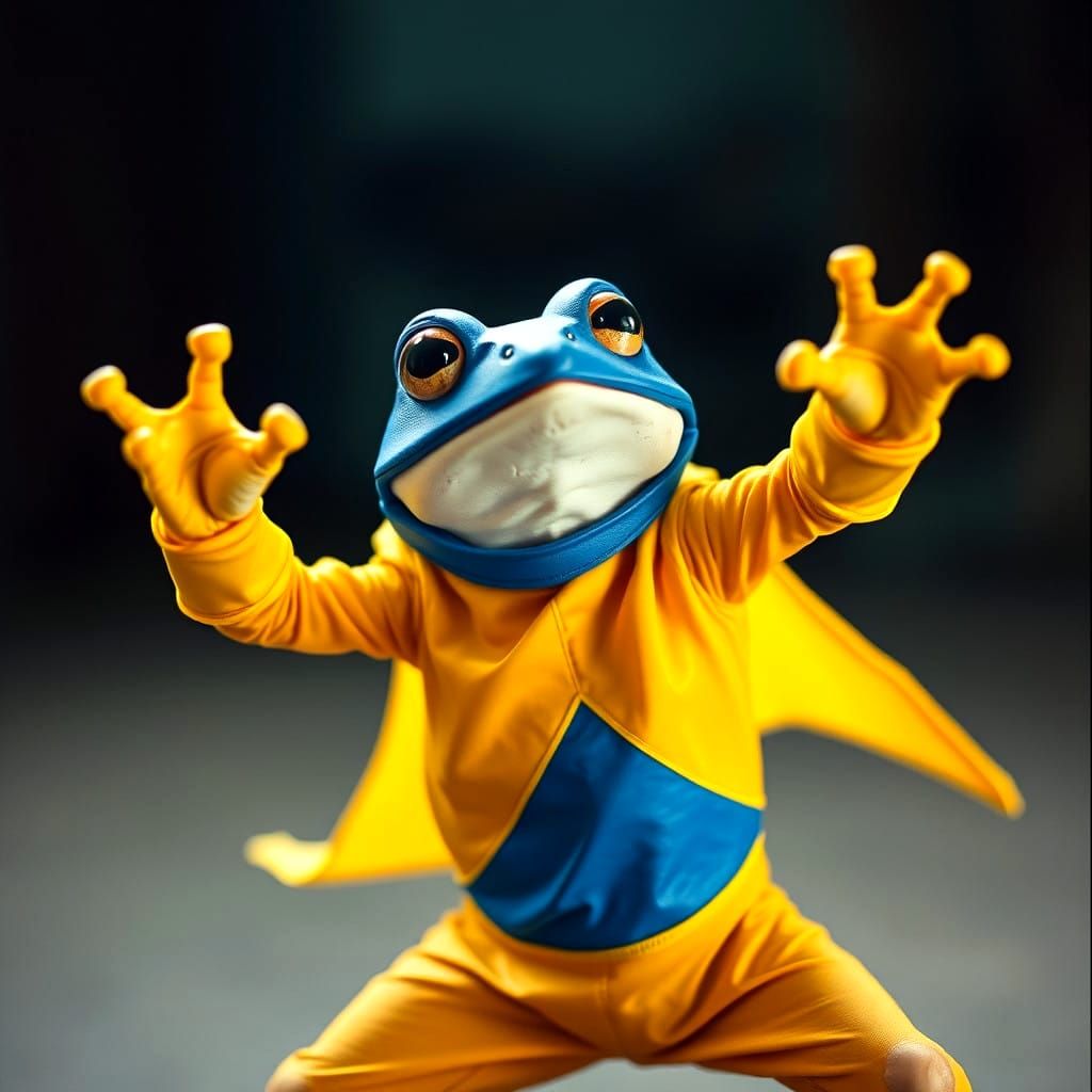 Epic Frog Superhero in Heroic Martial Arts Pose